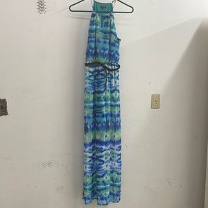 Women’s Long Lightweight Summer Dress Sleeveless with Belt XS